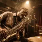 Musicien jouant du saxophone dans un club jazz