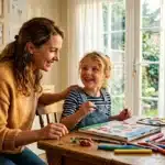 Mère et fille peignent ensemble à la table de cuisine