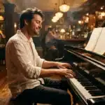 Homme jouant du piano dans un bar élégant