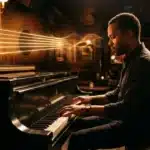 Homme jouant du piano dans un jazz club ambiance chaleureuse