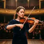 Musicienne jouant du violon dans une salle de concert élégante